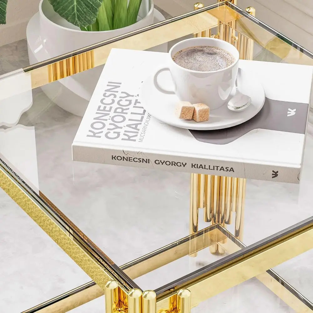 Clear Glass End Table With Stainless Steel Leg Living Room