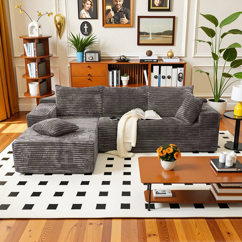 L Shaped Living Room Sofa Bed Convertible Minimalist Deep Seat