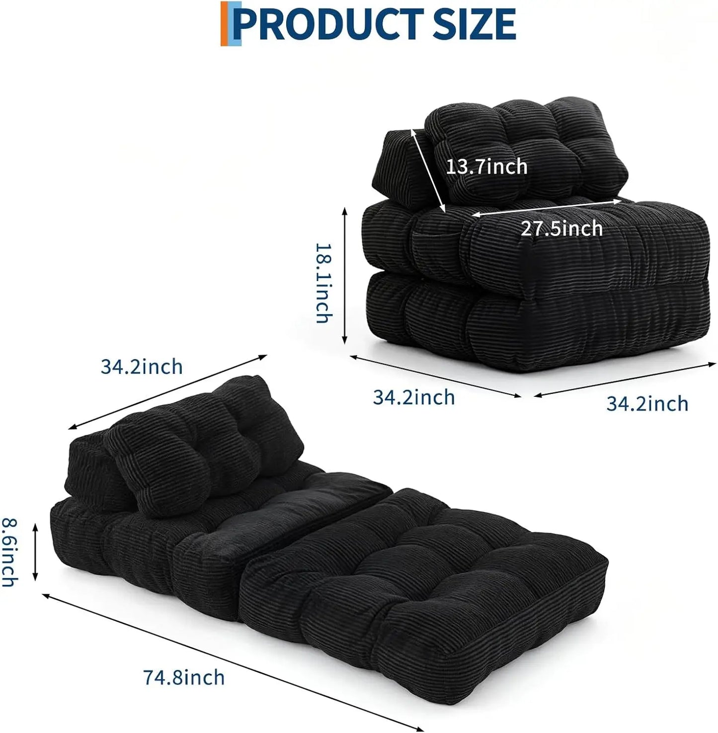 HiMISS 3 In 1 Folding Sofa Bed With Pillow BackSupport