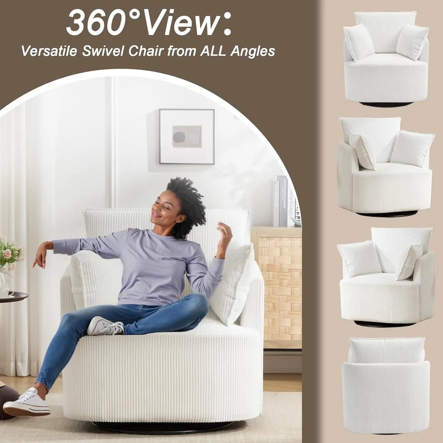 Swivel Accent Upholstered Chair for Living Room and Bedroom