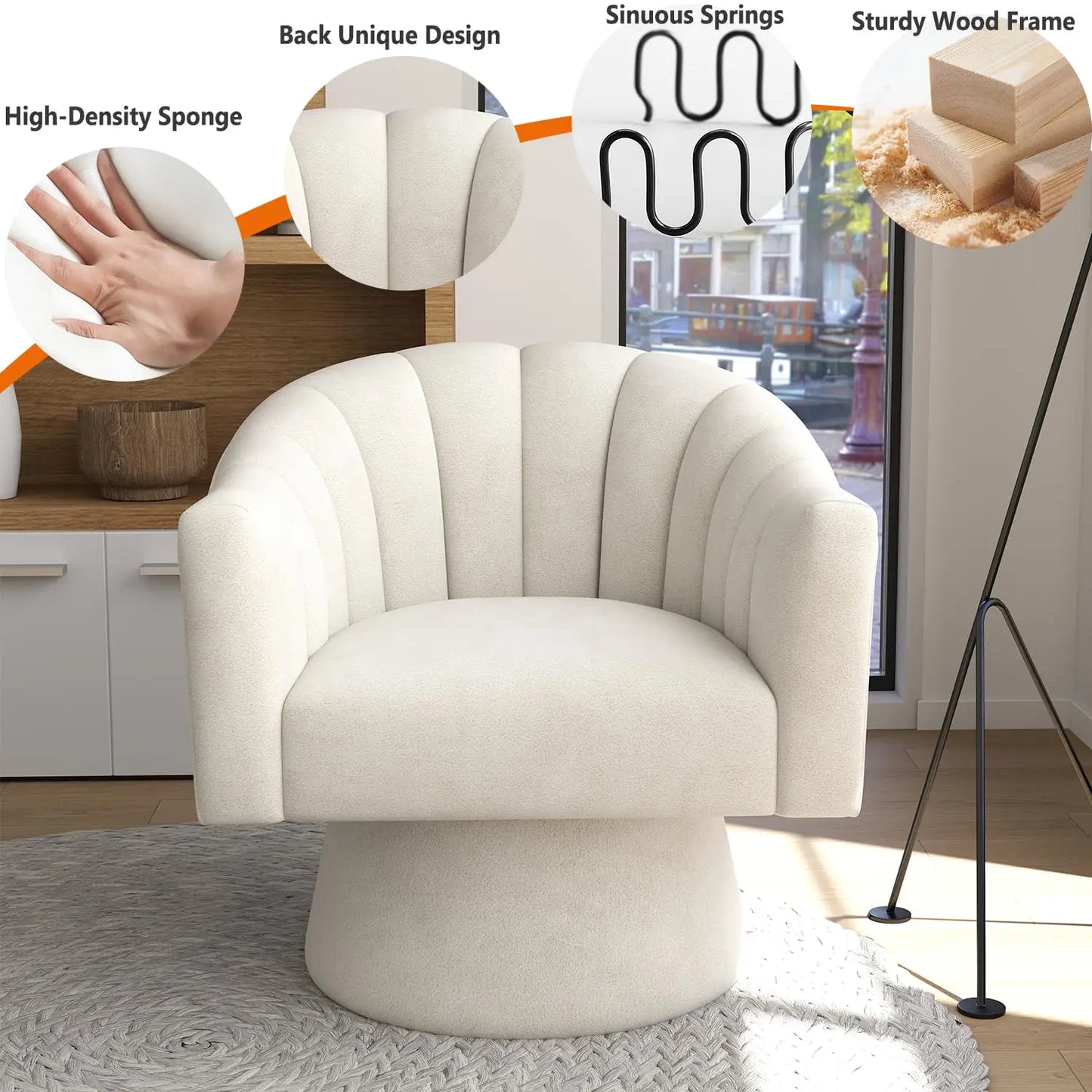 360 Degree Swivel Velvet Upholstered Barrel Chair Set