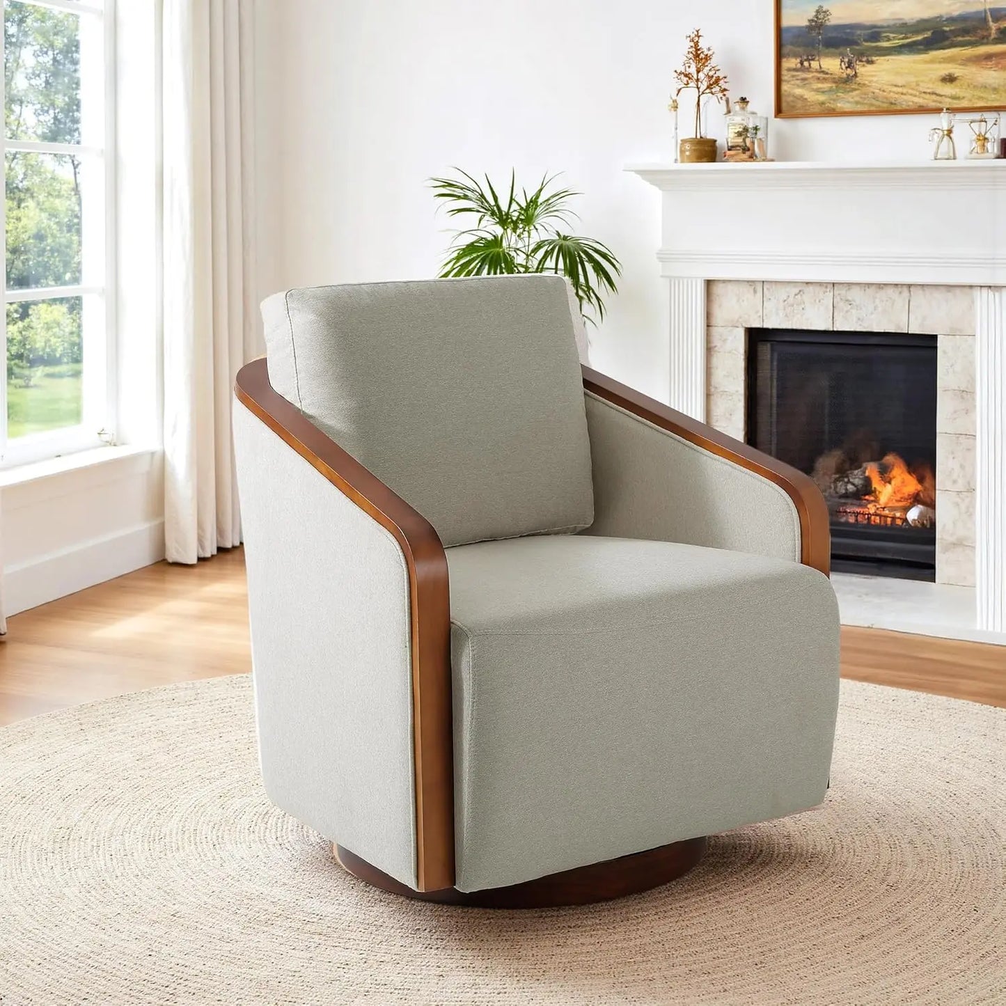 360 Degree Swivel Upholstered Round Barrel Chair Chenille Armchair