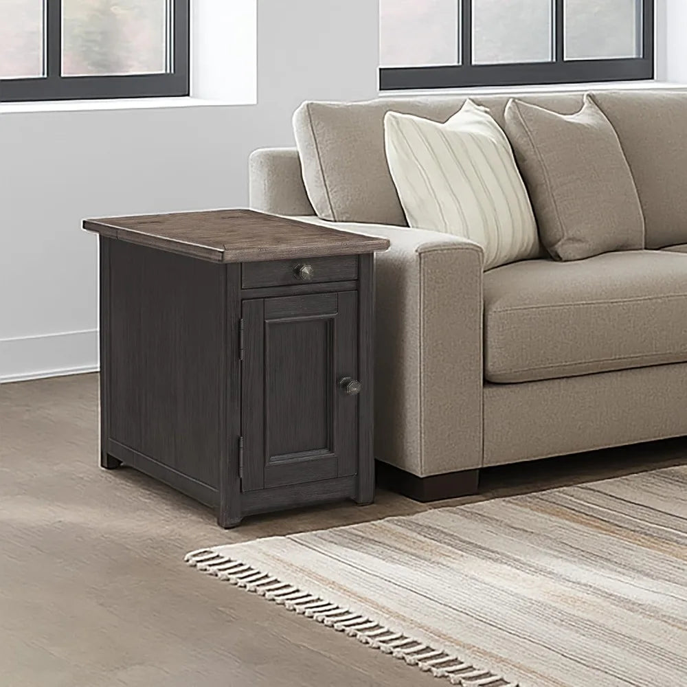 Rustic Chair Side End Table With Pull Out USB Ports