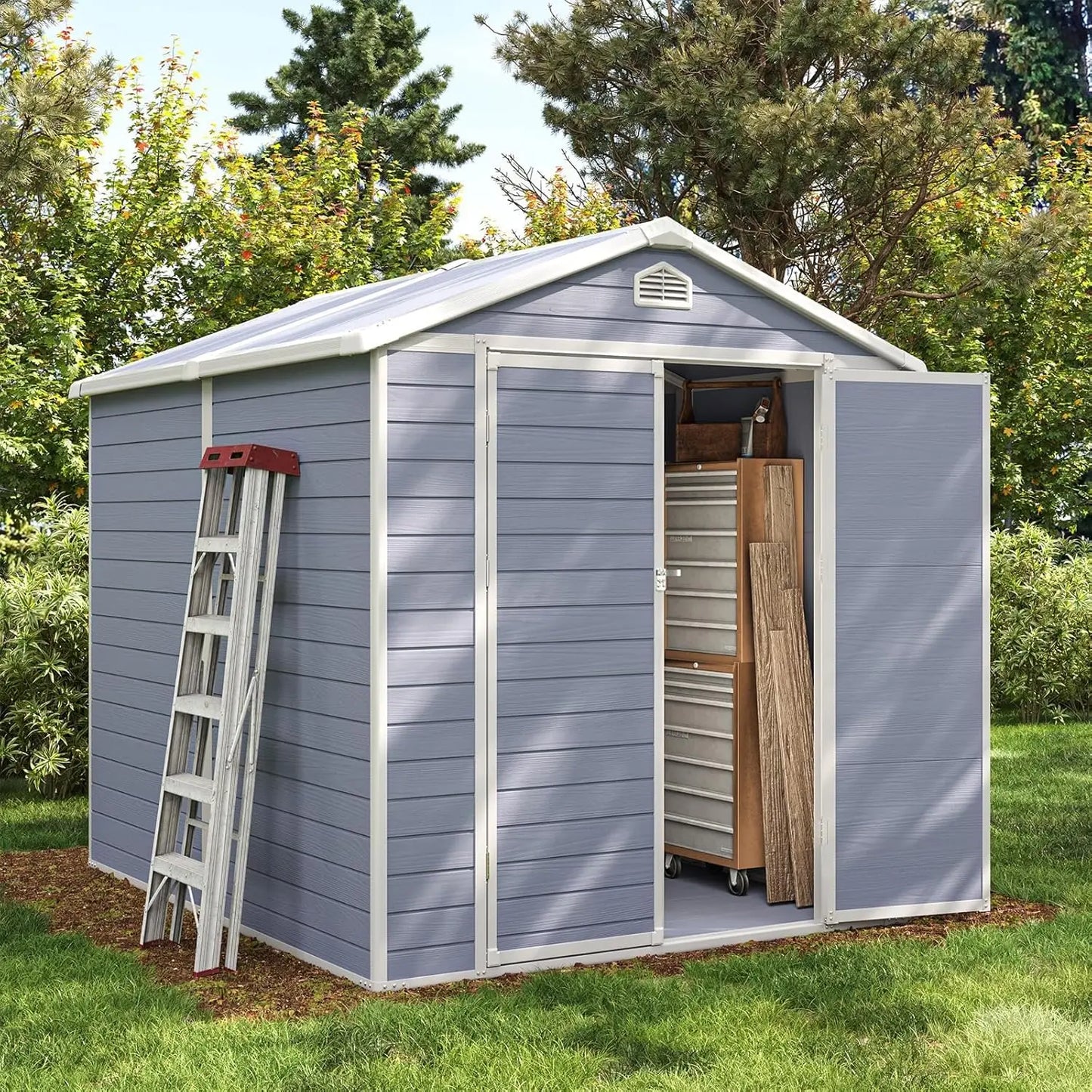Resin Outdoor Storage Shed With Window Lockable Sloped Roof