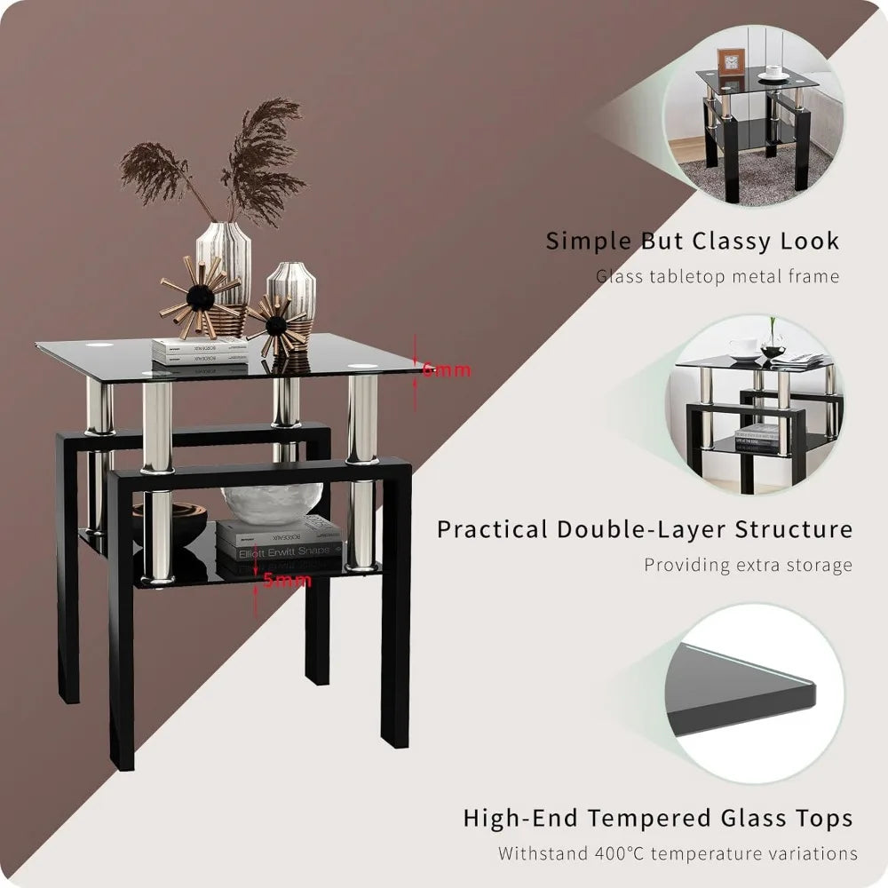 3-Piece Glass Coffee Table Set With End Tables Modern Metal