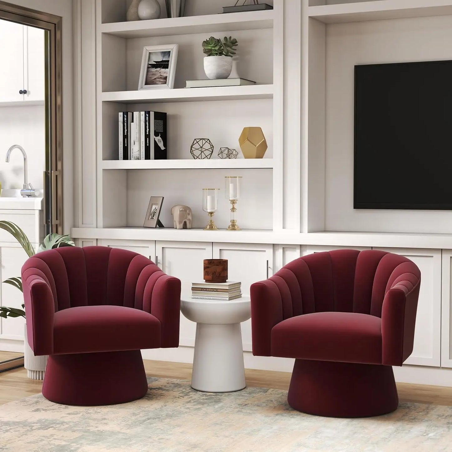 360 Degree Swivel Velvet Upholstered Barrel Chair Set