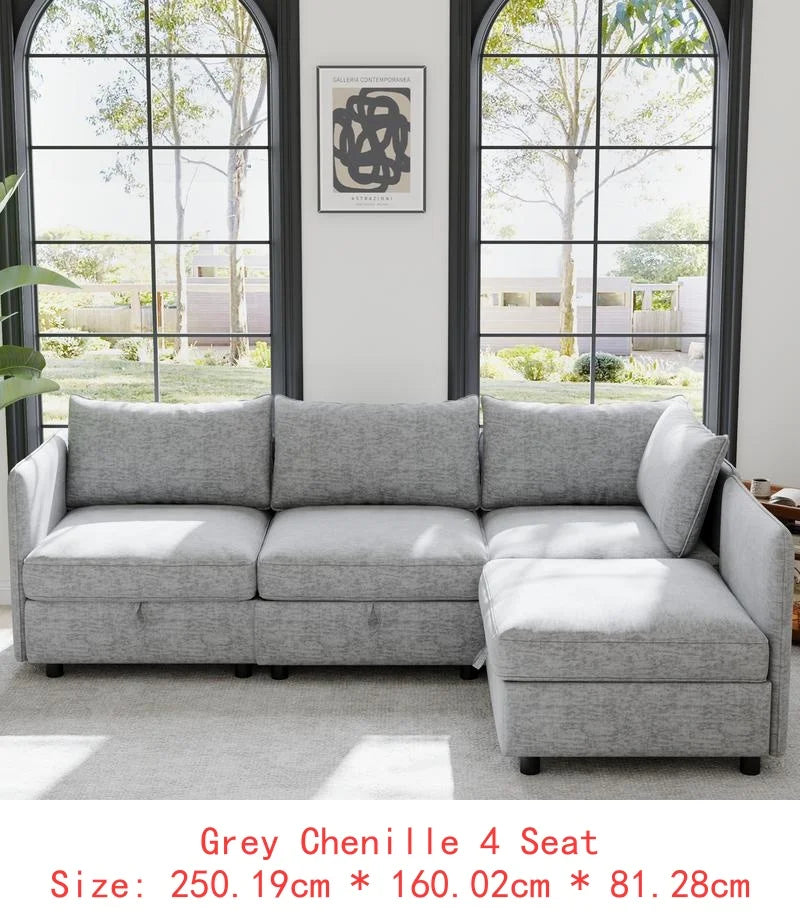 Modular Sectional Sofa Set With Storage 3 Seater Loveseat Chair