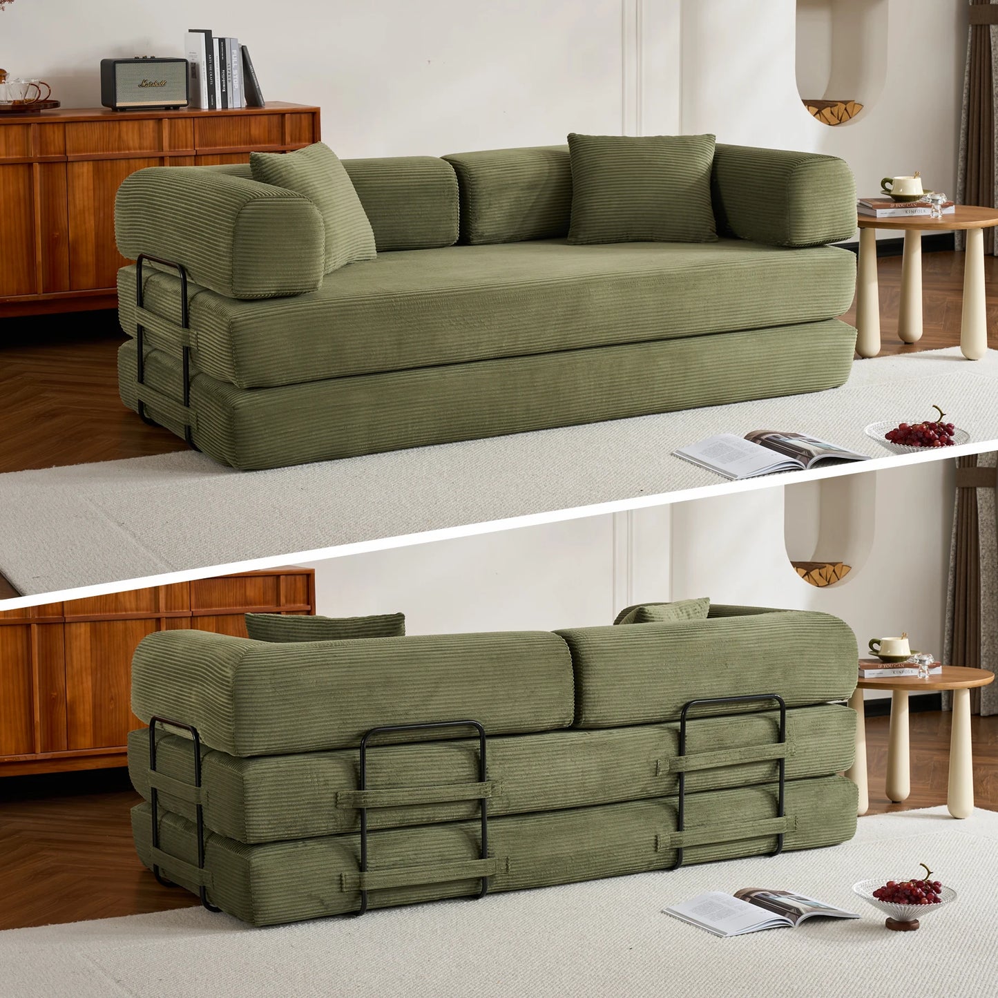THOLASIS Folding Convertible Corduroy Sofa Bed For Small Spaces