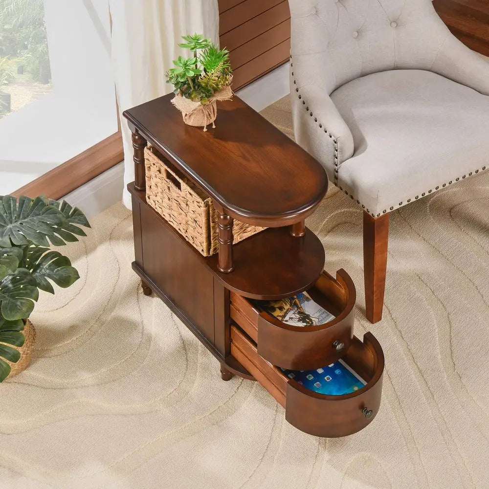 Solid Wood End Table With 2 Drawers Narrow Nightstand