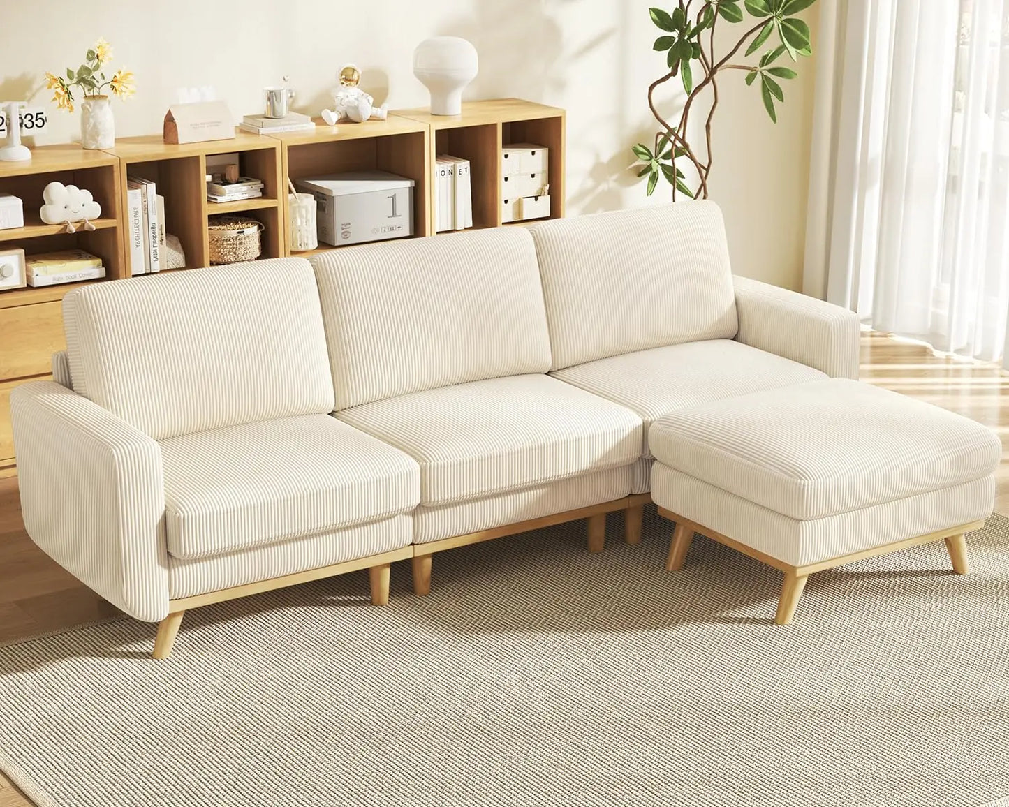 HUANZHUANG Corduroy Loveseat Sofa With Spring Cushion Solid Wood Frame