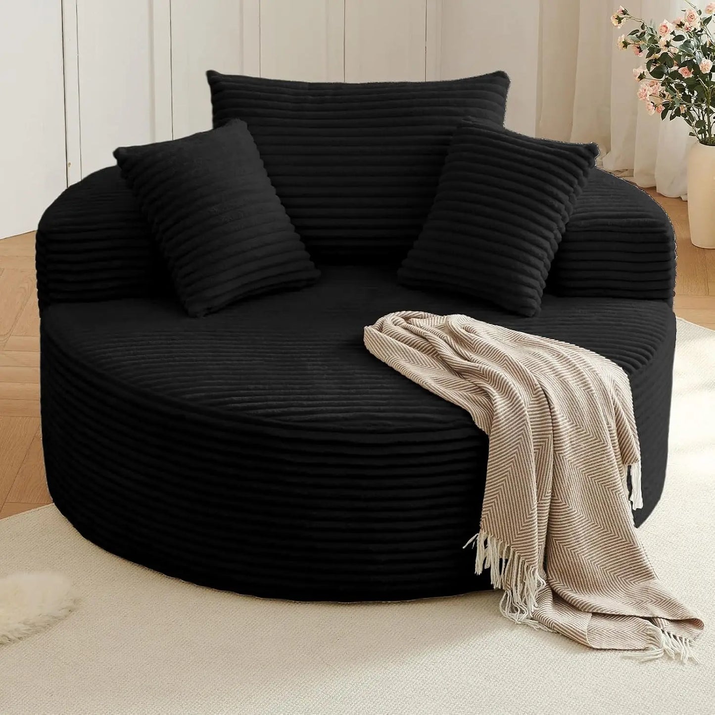 Round Corduroy Upholstered Lounge Chair With Deep Seat Sofa