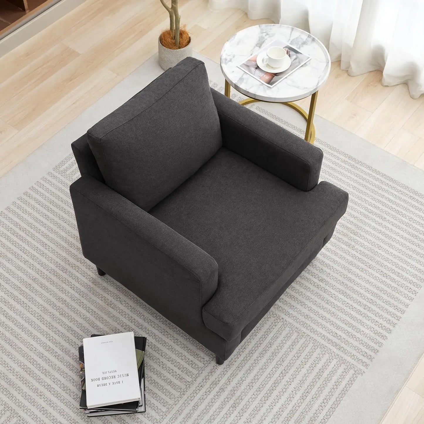 Mid Century Modern Linen Accent Armchair For Living Room