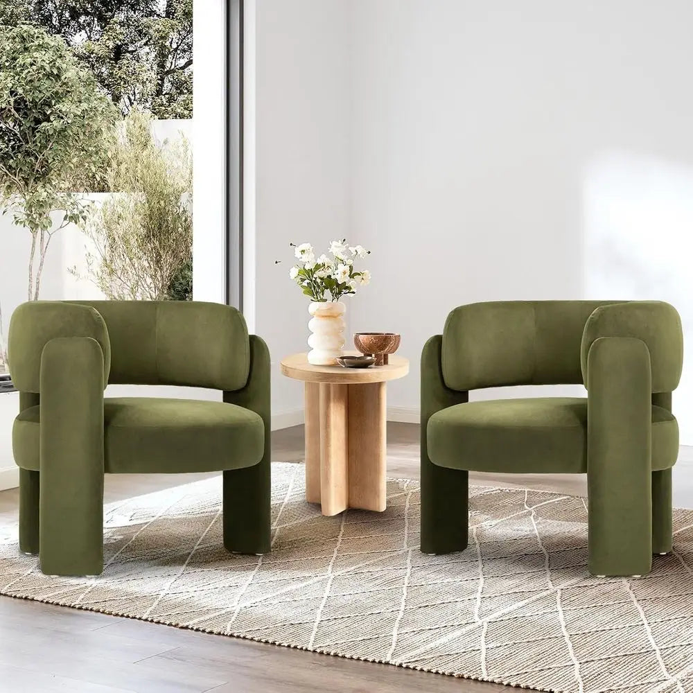 Velvet Accent Chair Set of Two Upholstered Barrel Chairs