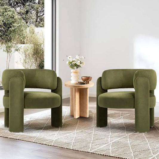 Velvet Accent Chair Set of Two Upholstered Barrel Chairs