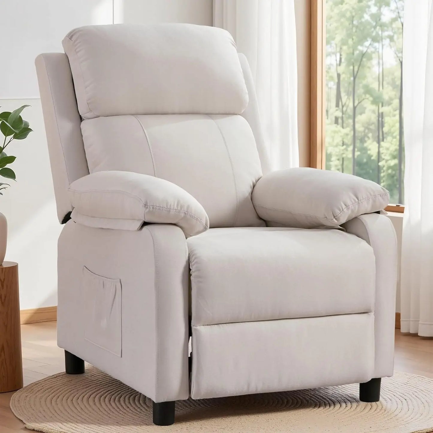 Padded Deep Seat Recliner With Side Pockets Living Room