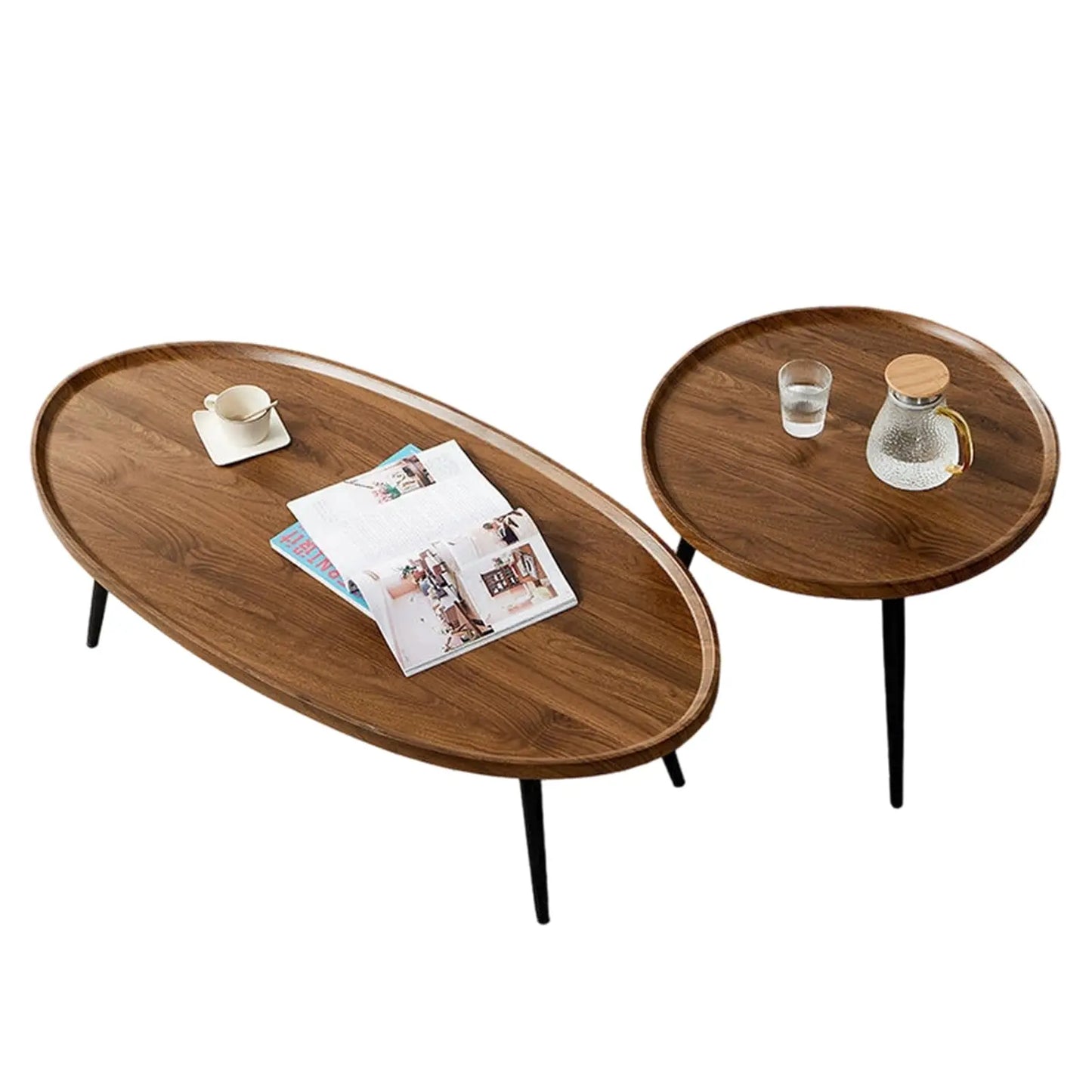HiMISS Nesting Coffee Tables Set Walnut Mid Century Modern