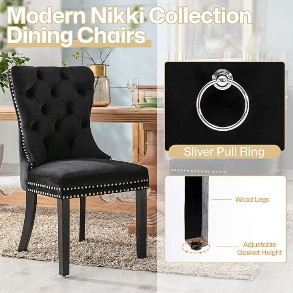 MOYU Velvet Dining Chairs Set 6 With Golden Stainless Legs