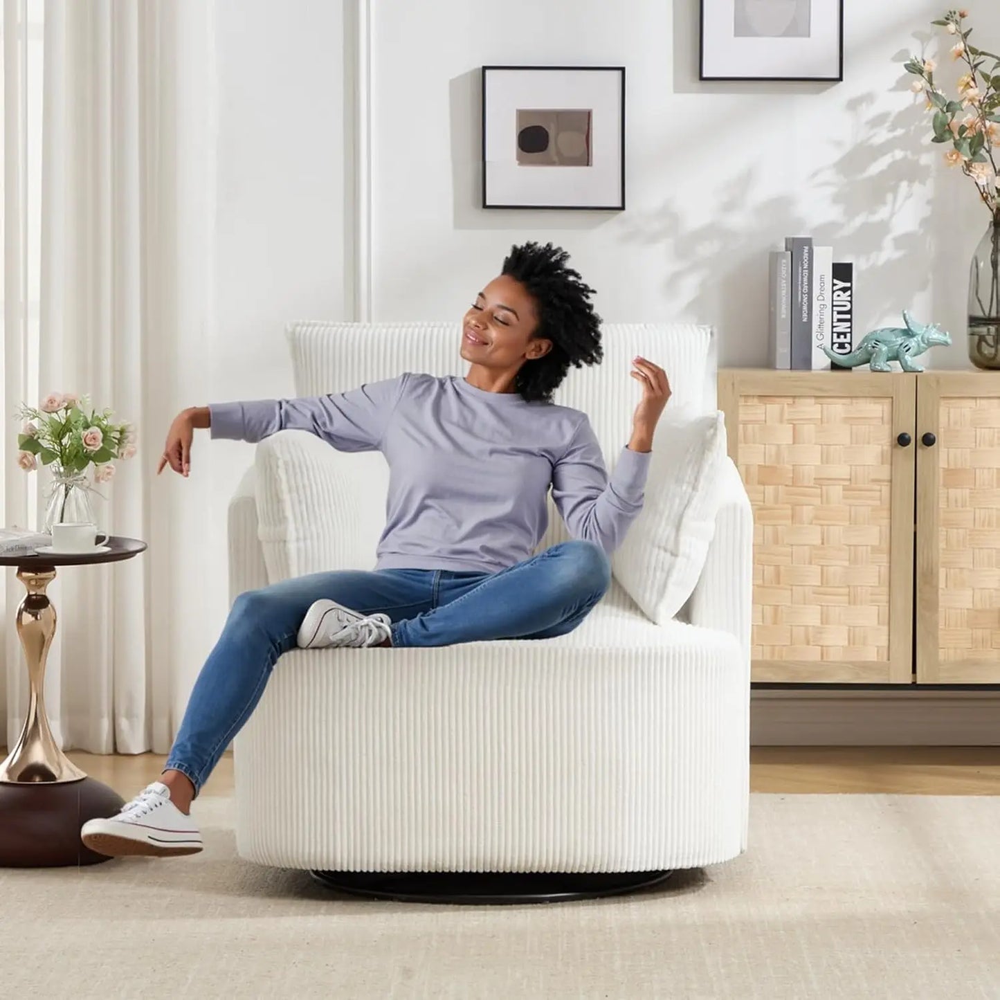 Swivel Accent Upholstered Chair for Living Room and Bedroom
