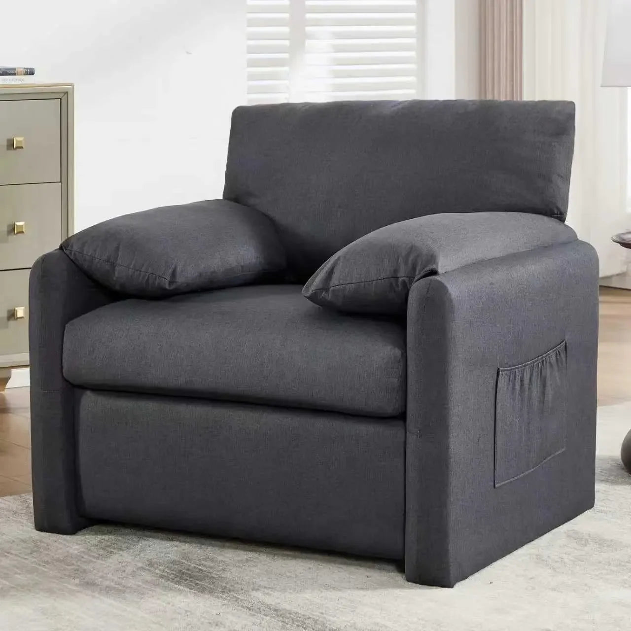 Custom Mid Century Modern Oversized Accent Chair With USB Ports