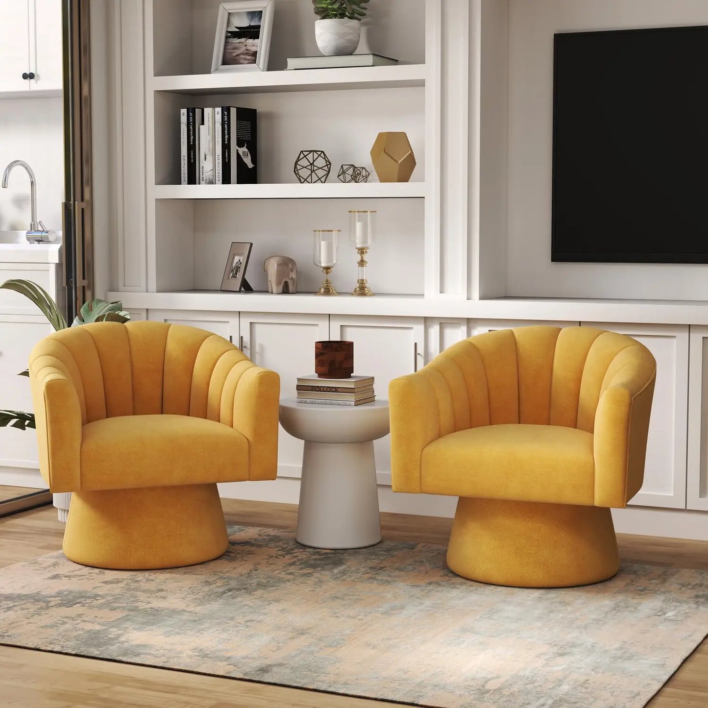 360 Degree Swivel Velvet Upholstered Barrel Chair Set