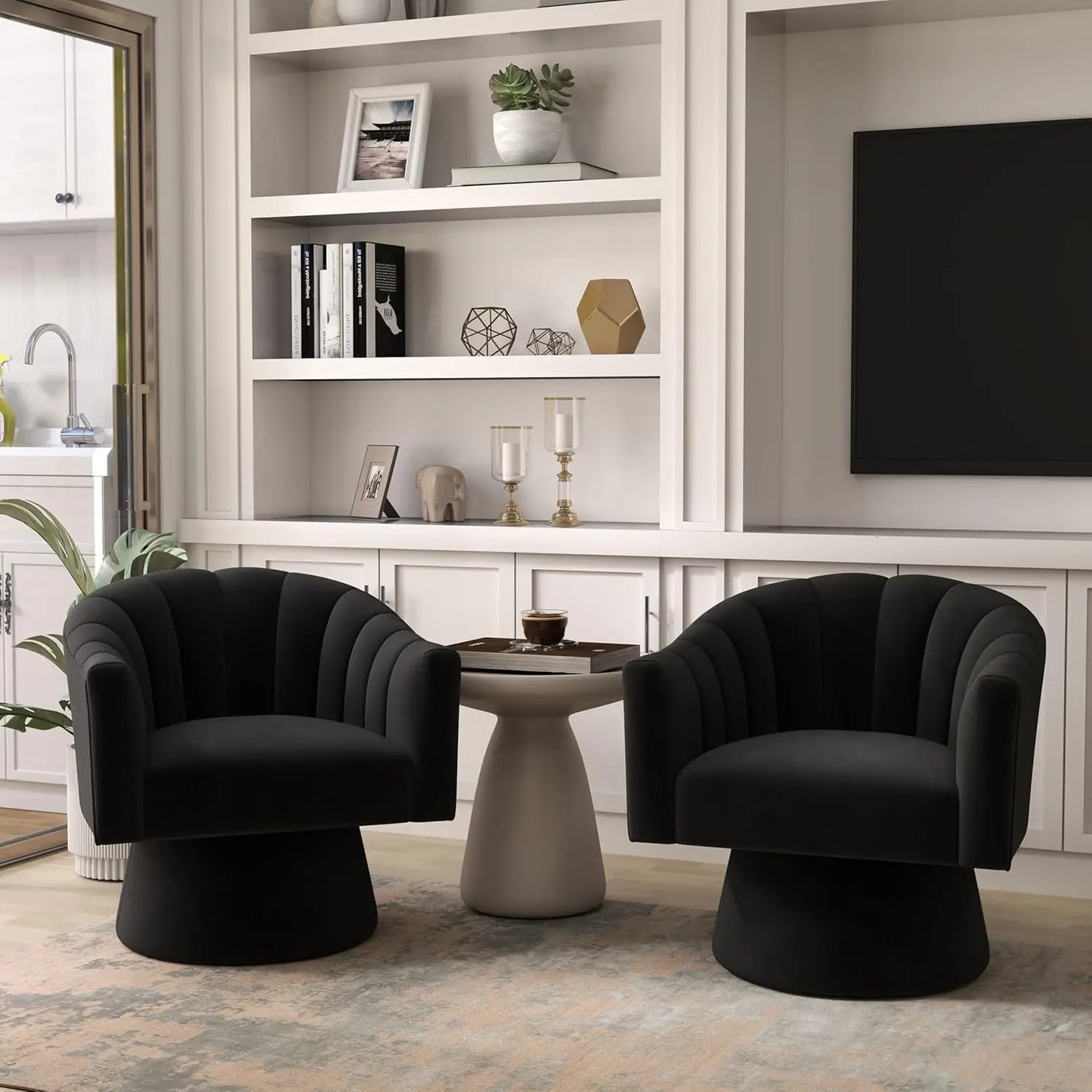 360 Degree Swivel Velvet Upholstered Barrel Chair Set