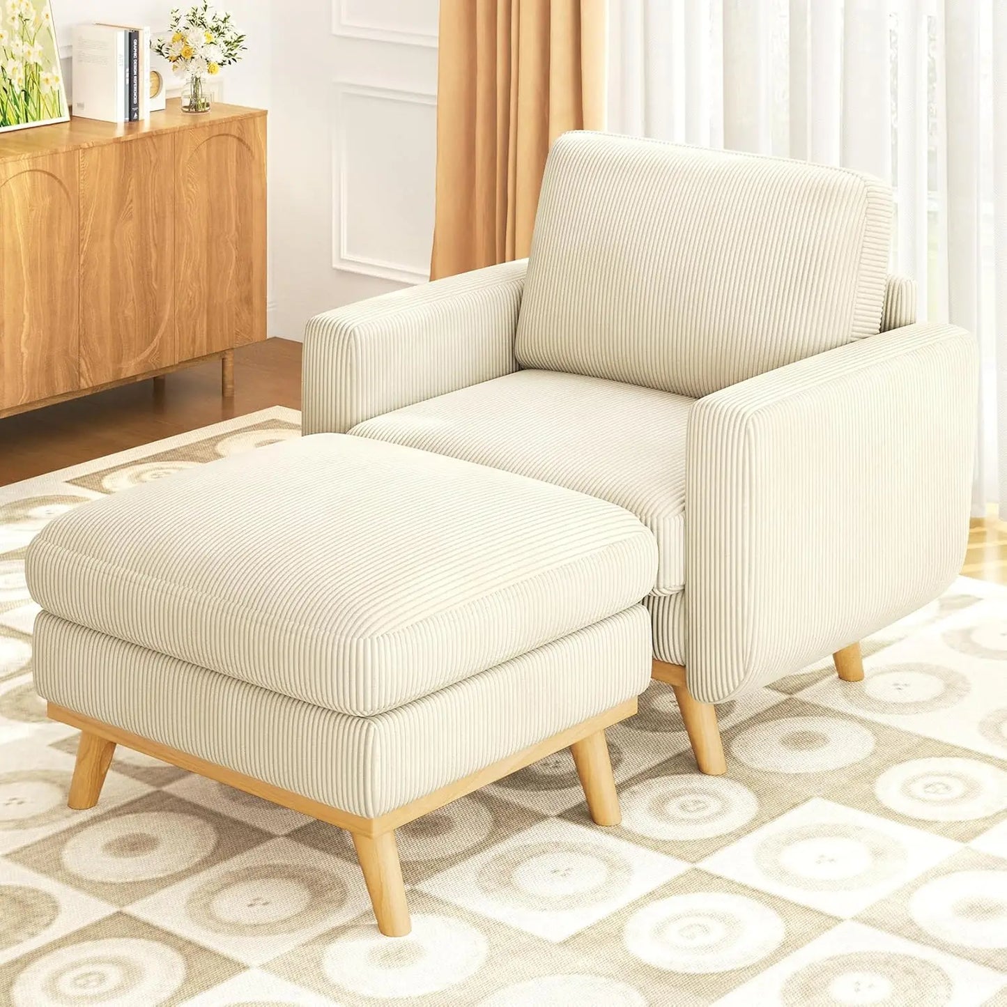 HUANZHUANG Corduroy Loveseat Sofa With Spring Cushion Solid Wood Frame