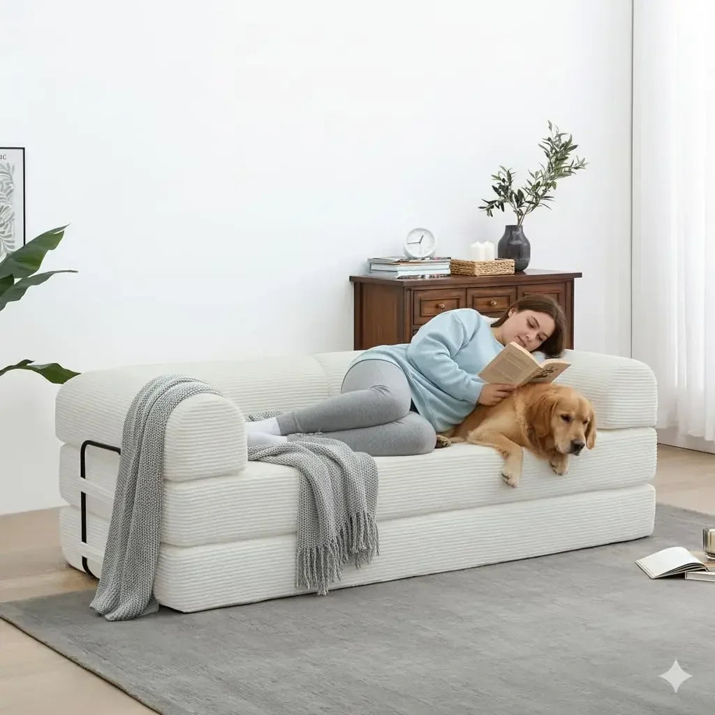 Convertible Sleeper Sofa Bed Corduroy Memory Foam Couch