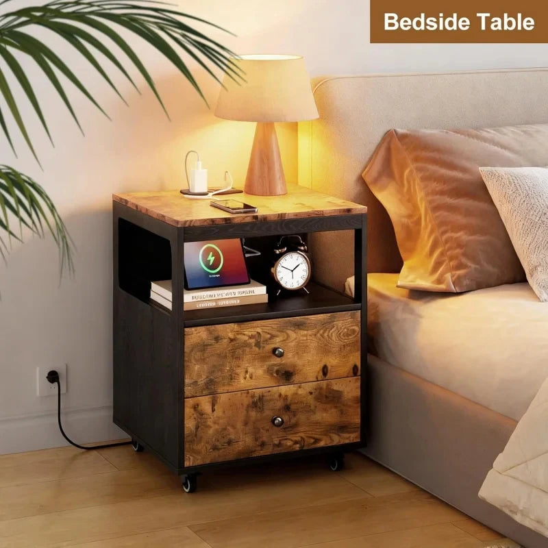 Side Table With 2 Drawers Sofa End Tables With Wheels