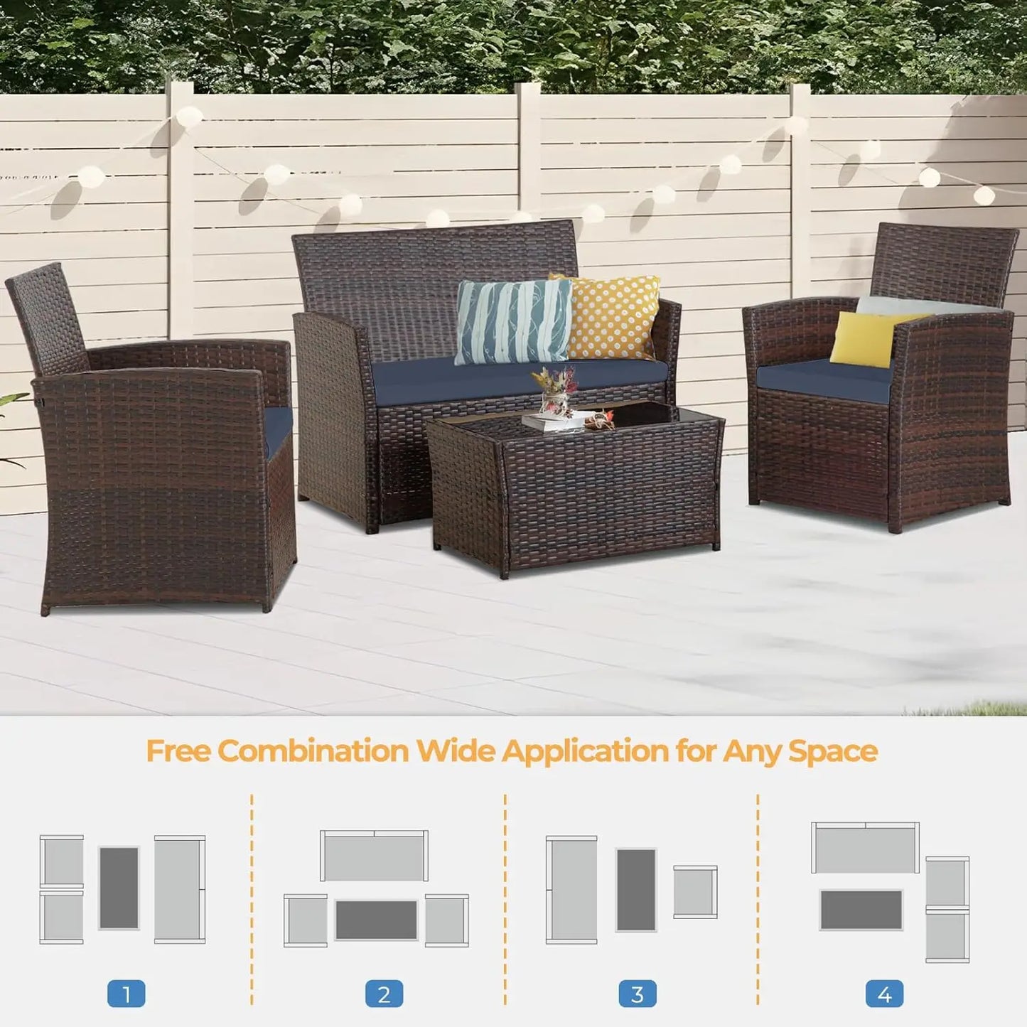 Outdoor Patio Furniture Set Rattan Table and Chairs Conversation Sofa