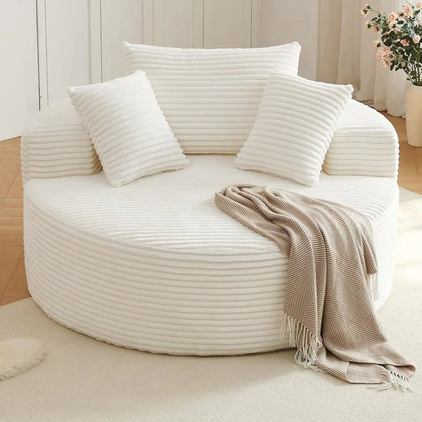 Round Corduroy Upholstered Lounge Chair With Deep Seat Sofa