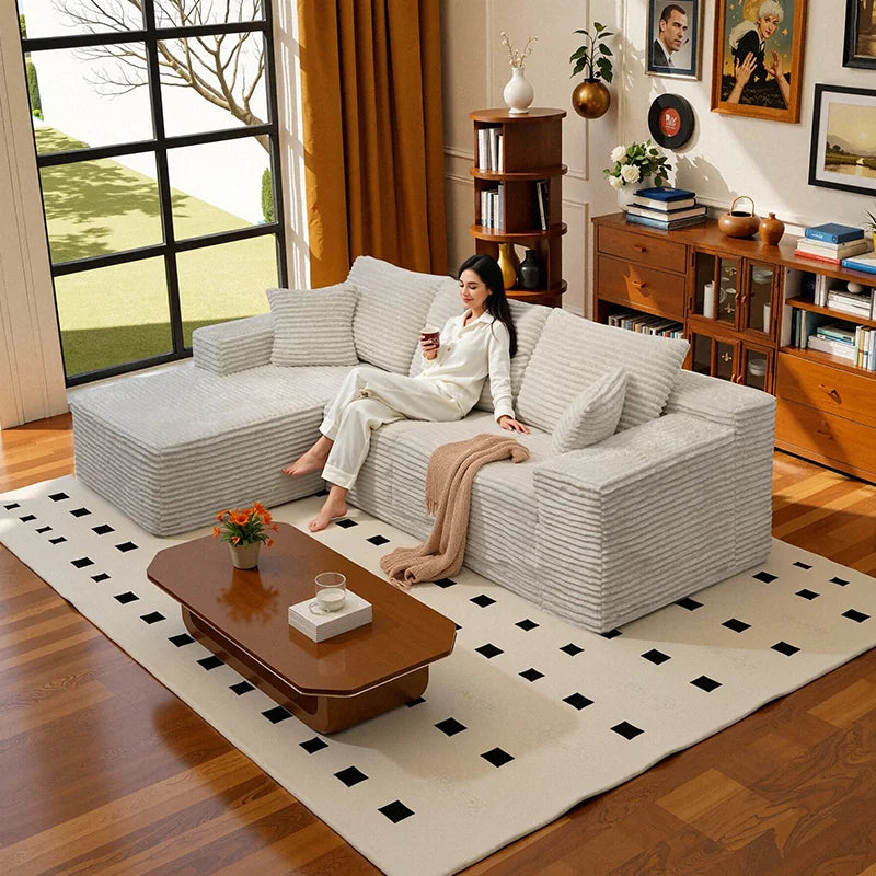 L Shaped Living Room Sofa Bed Convertible Minimalist Deep Seat