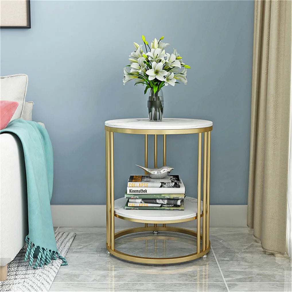 Round Marble Side Table With Metal Frame Nightstand