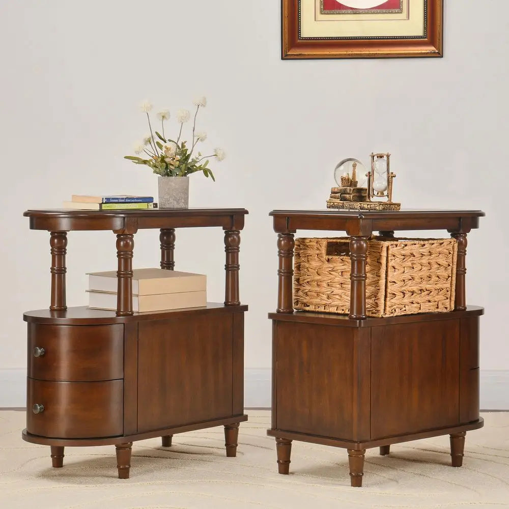 Solid Wood End Table With 2 Drawers Narrow Nightstand