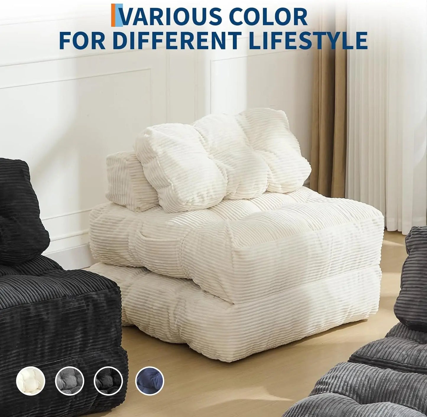 HiMISS 3 In 1 Folding Sofa Bed With Pillow BackSupport