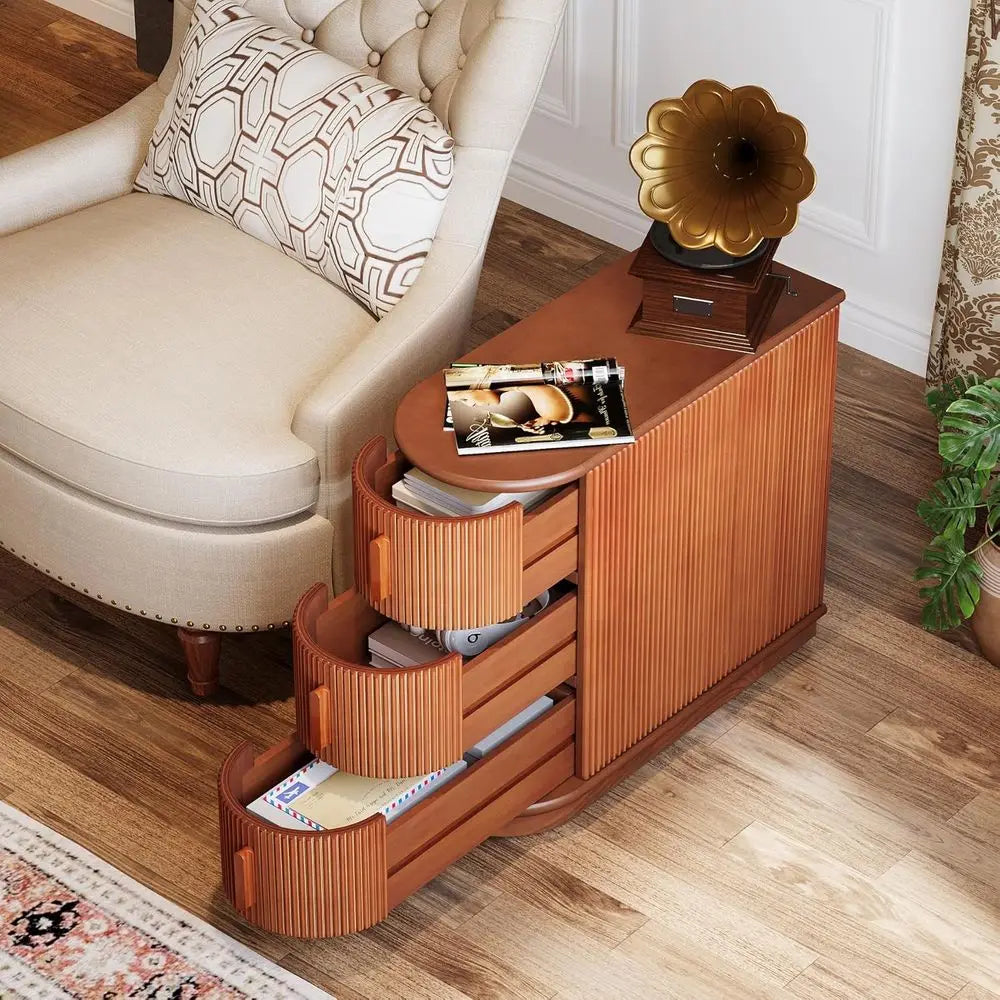 Rattan Frame End Table With Wooden Top For Living Room