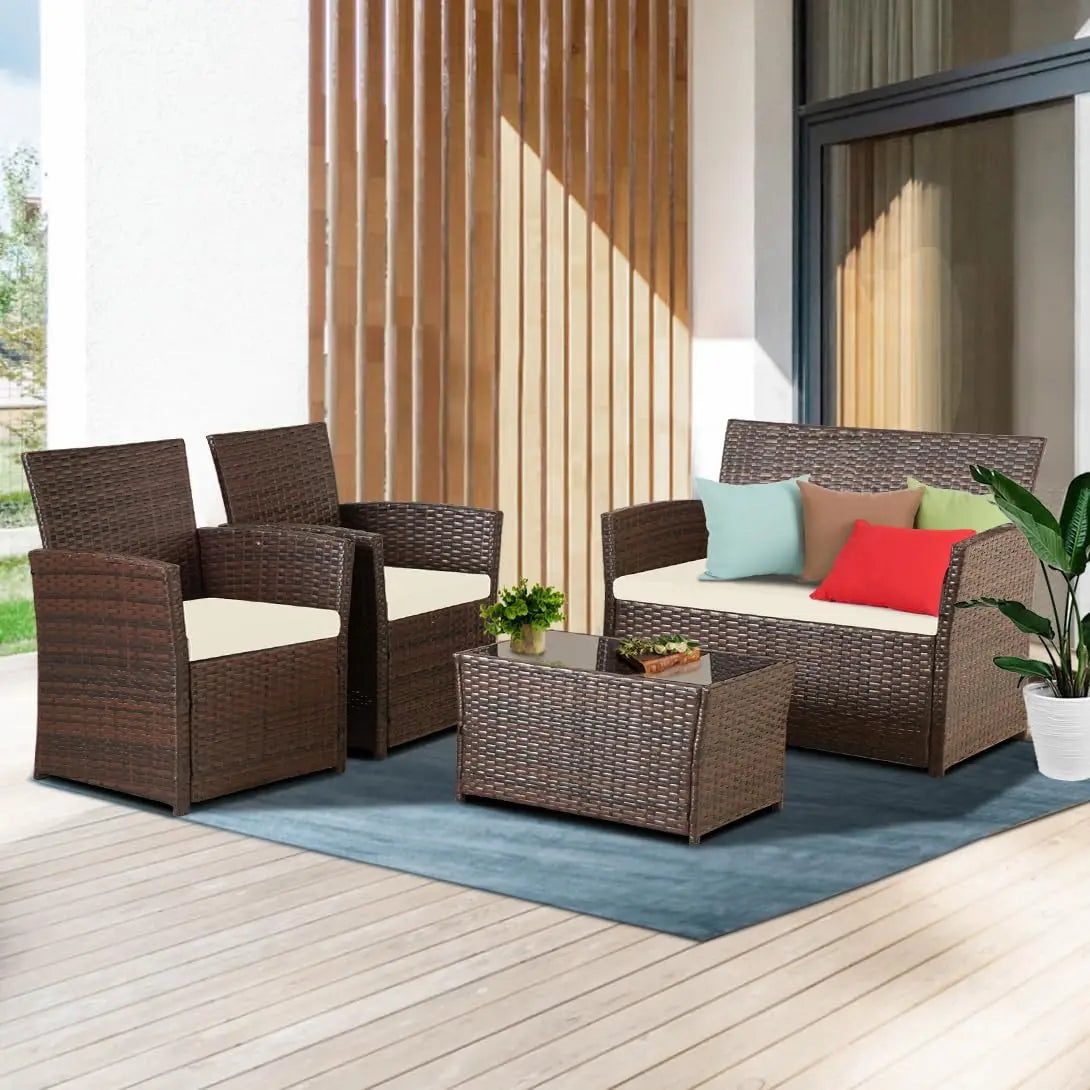 Outdoor Patio Furniture Set Rattan Table and Chairs Conversation Sofa