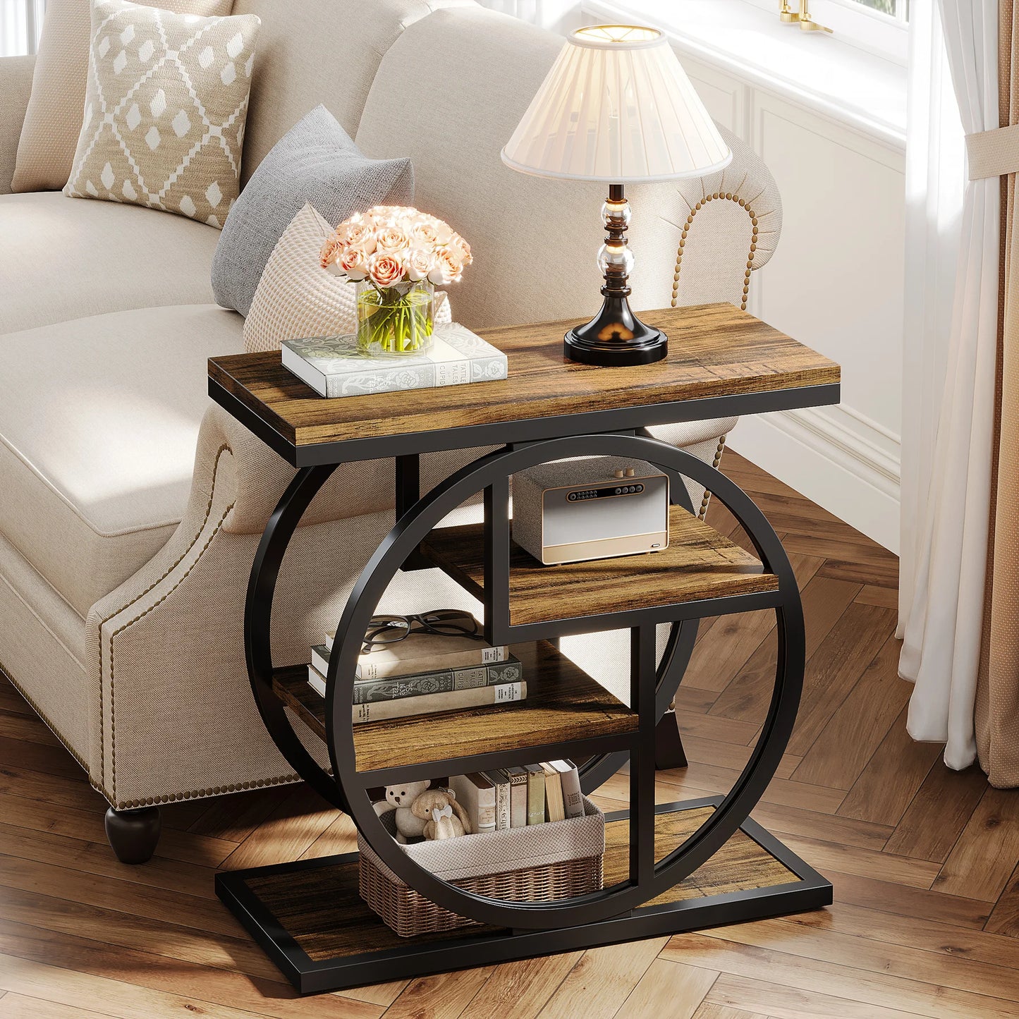 Tribesigns End Table 4-Tier Storage Shelves Industrial