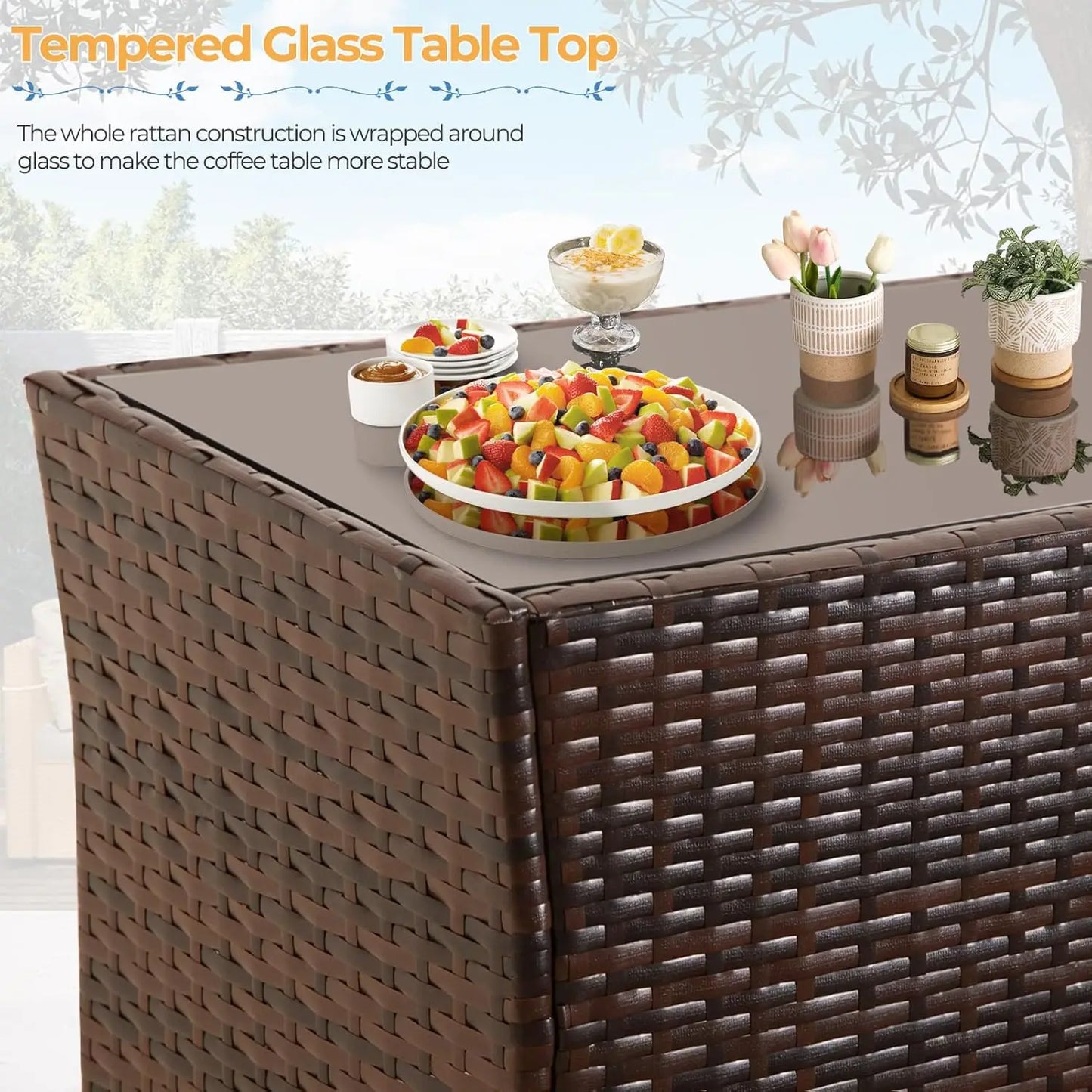 Outdoor Patio Furniture Set Rattan Table and Chairs Conversation Sofa
