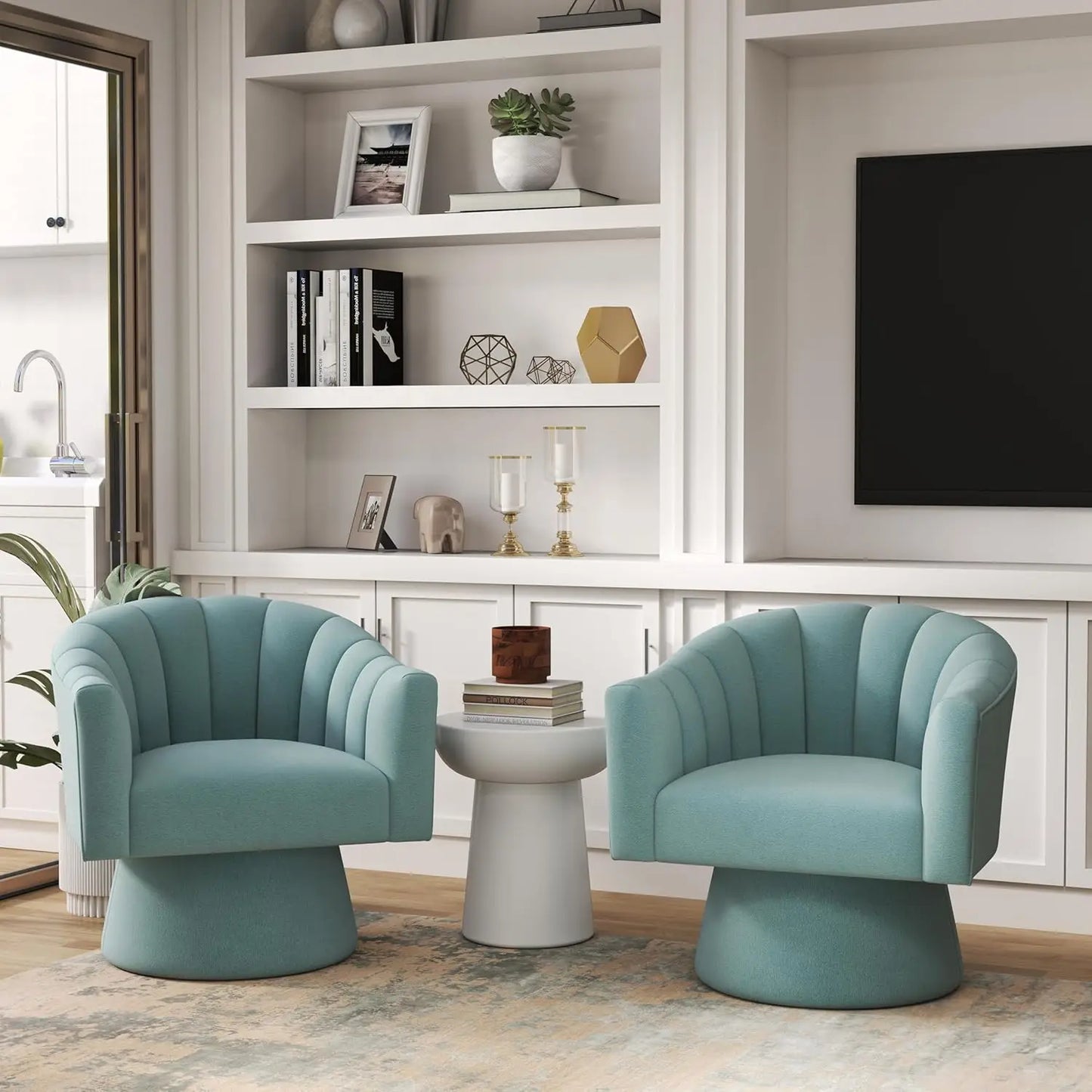 360 Degree Swivel Velvet Upholstered Barrel Chair Set